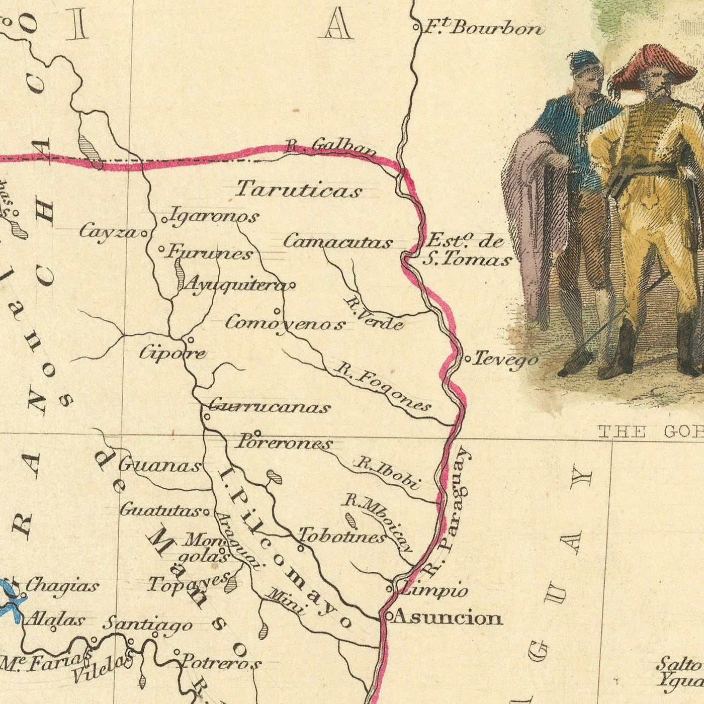 Old Map of Argentina & Chile by Tallis, 1851: Buenos Aires, Andes, Santiago, Vignettes