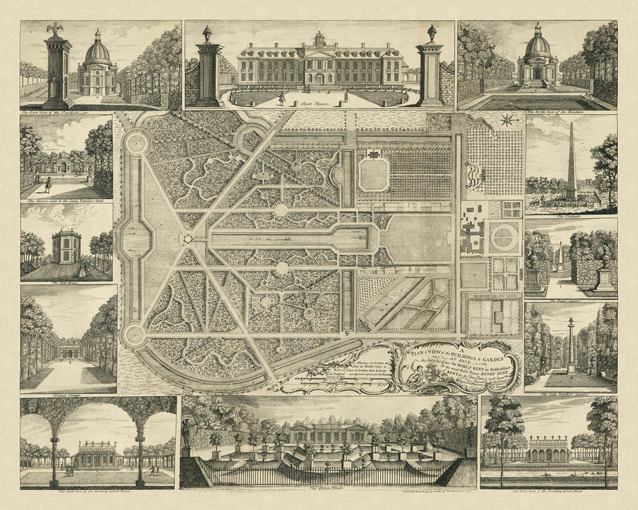 Wrest Park, la Casa e i Giardini del Duca di Kent di John Rocque, 1737 