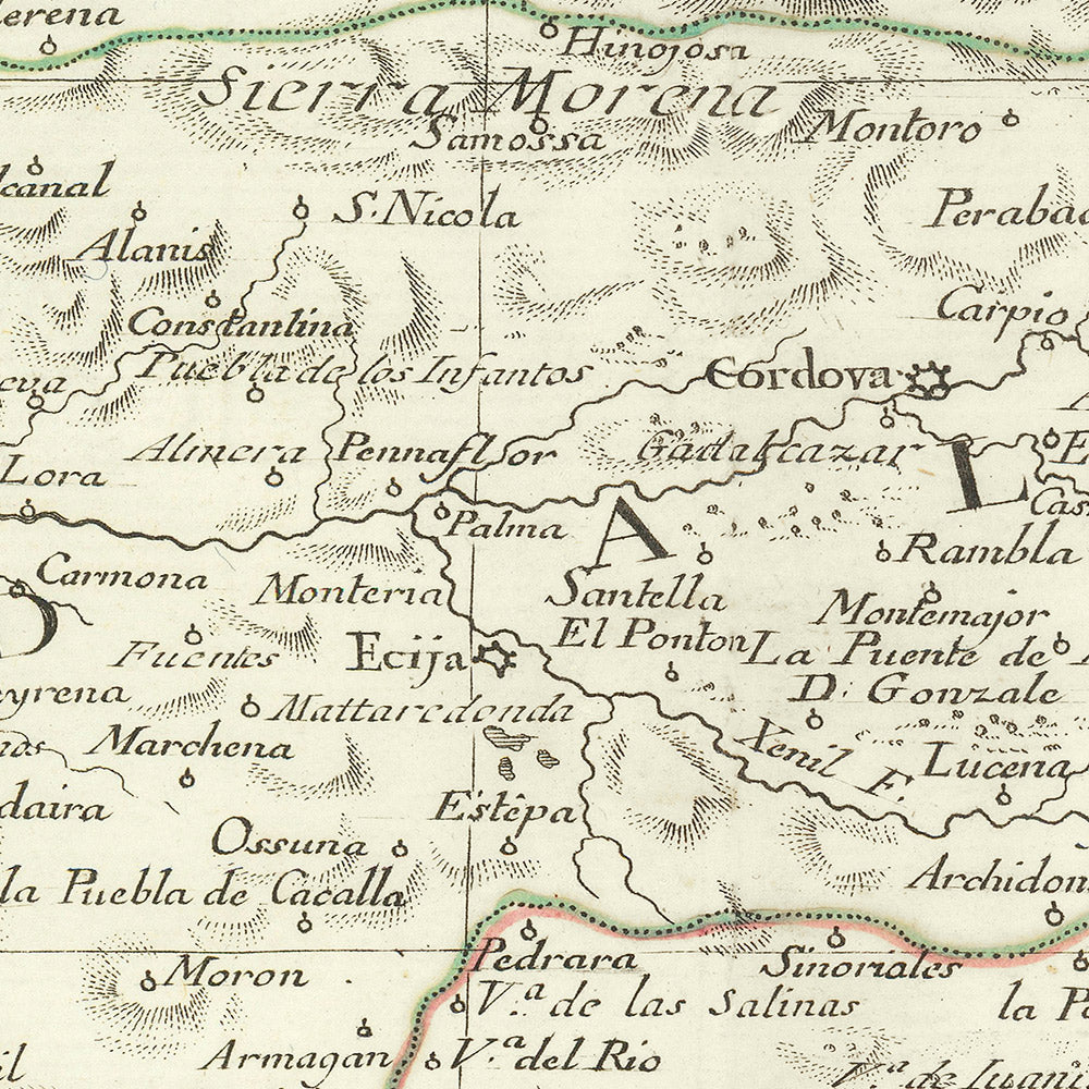 Old Map of Andalusia & Granada by Zatta, 1776: Seville, Malaga, Gibraltar, Cadiz