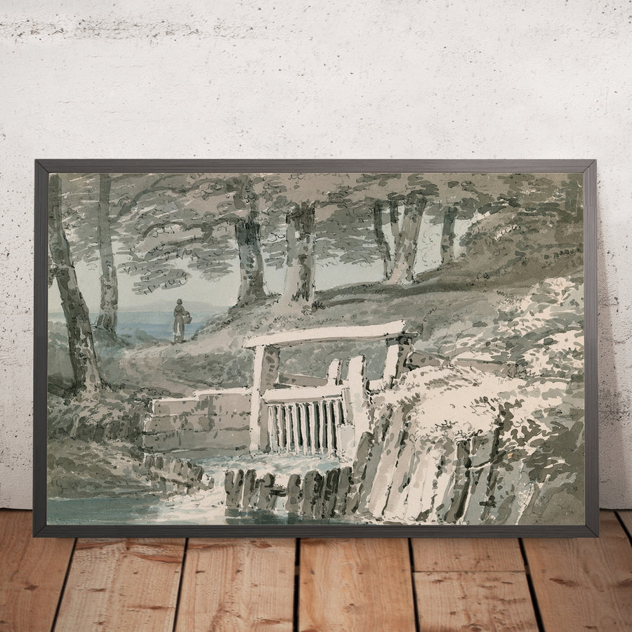 A framed image of Sluice Gate, Netley Abbey, Hampshire by Turner 1794