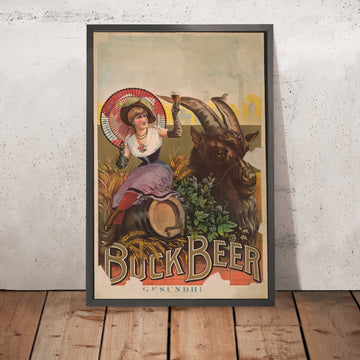 A framed image of Vintage Bock Beer Poster, 1880