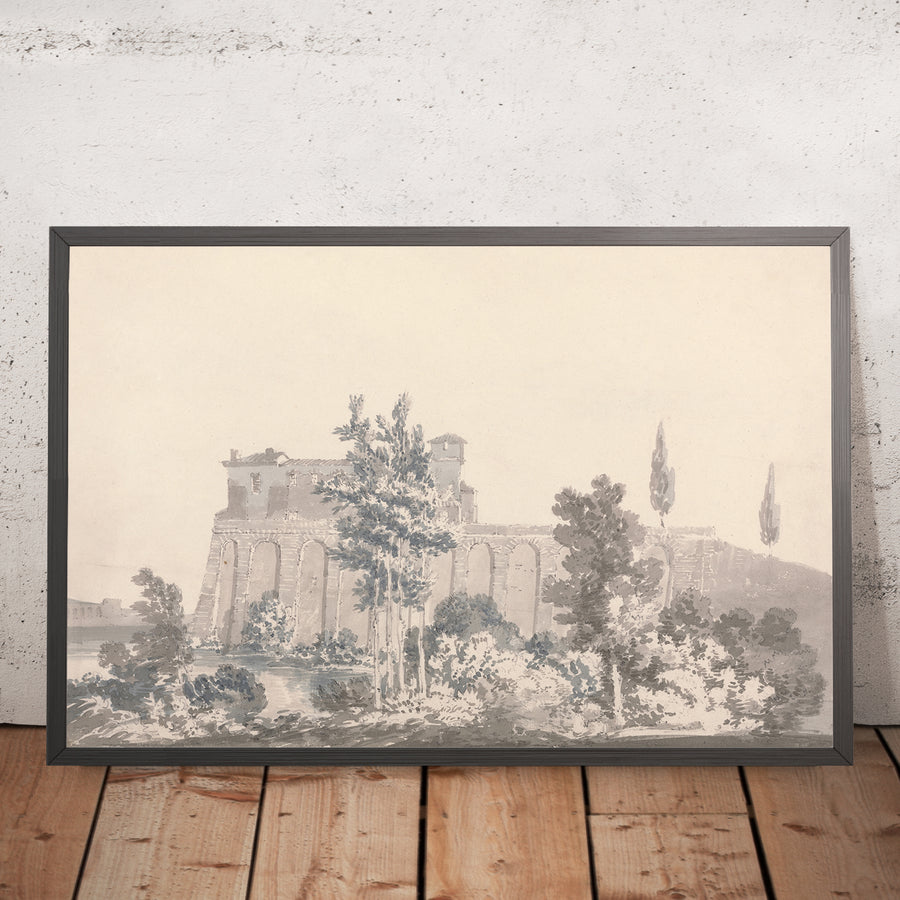 A framed image of Buildings Overlooking Water, near Naples (also known as JMW Turner) by Turner, 1796