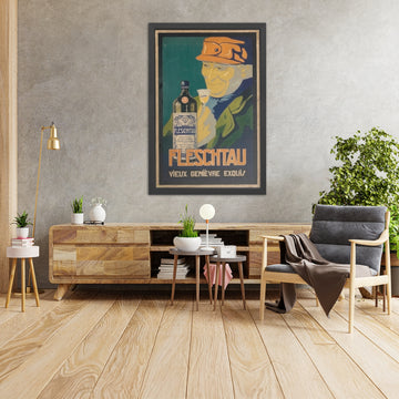 A framed image of Fleschtau Vintage Genever Poster, 1928