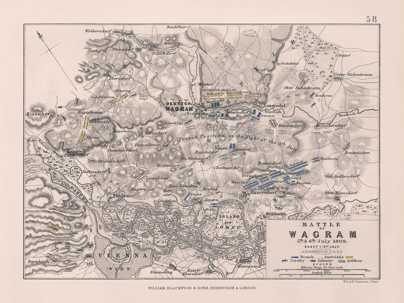 Batalla de Wagram, 5 y 6 de julio de 1809, por AK Johnston, 1809