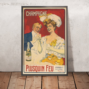 A framed image of Champagne Plusquin Feu Vintage Champagne Poster by Ferdinand Freiherr von Reznicek, 1908