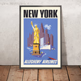 New York Travel Poster by Allegheny Airlines, 1950