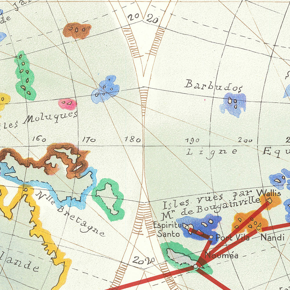 Old TAI Airline Routes World Map by Bayle, 1957