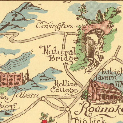 Old Map of the Appalachian Region by Kearfott, 1950: Appalachian Trail, Cumberland Gap, Great Smoky Mountains, Winston Salem