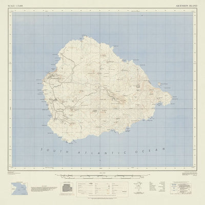 Old Map of Ascension Island, 1964: Green Mountain, Georgetown, Roads, Topography, Ordnance Style