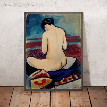 A framed image of Sitting Nude with Pillow by August Macke, 1911