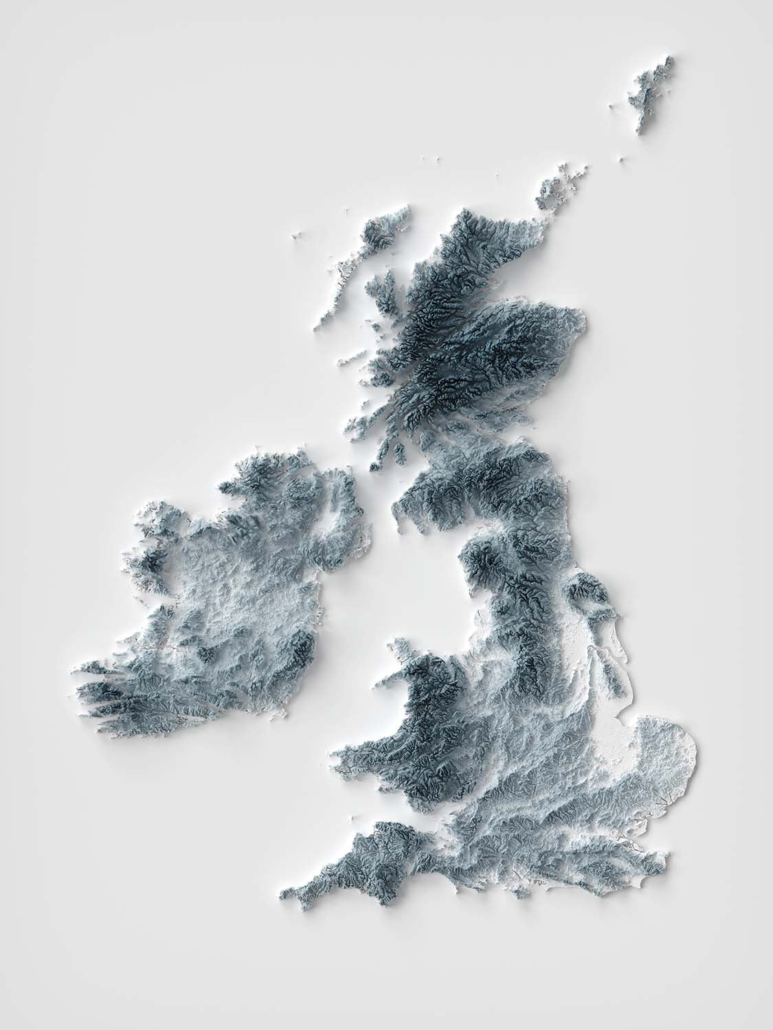 British Isles (UK & Ireland) Topographic 3D Relief Map