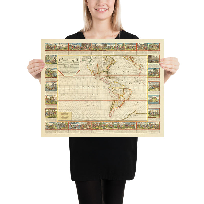 Grande Mappa Antica Francese delle Americhe di Bailleul, 1752: Esplorazione Illustrata e Colonialismo, Pretese Francesi e Spagnole 