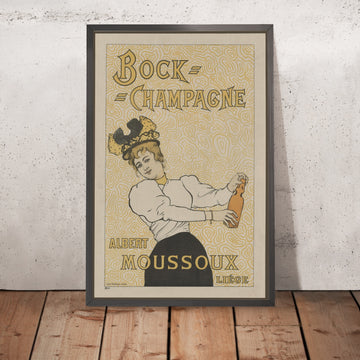 A framed image of Bock-Champagne Vintage Advertising Poster by Armand Rassenfosse, 1894