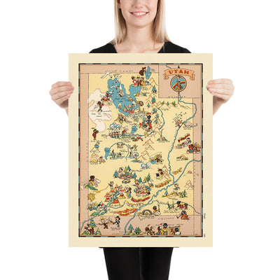 Pictorial Map of Utah by Ruth Taylor White, 1935: Salt Lake City, Zion, Arches, Great Salt Lake, Wasatch Mountains