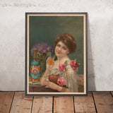 Elegant Young Woman Vintage Drinks Advertising Poster, 1870