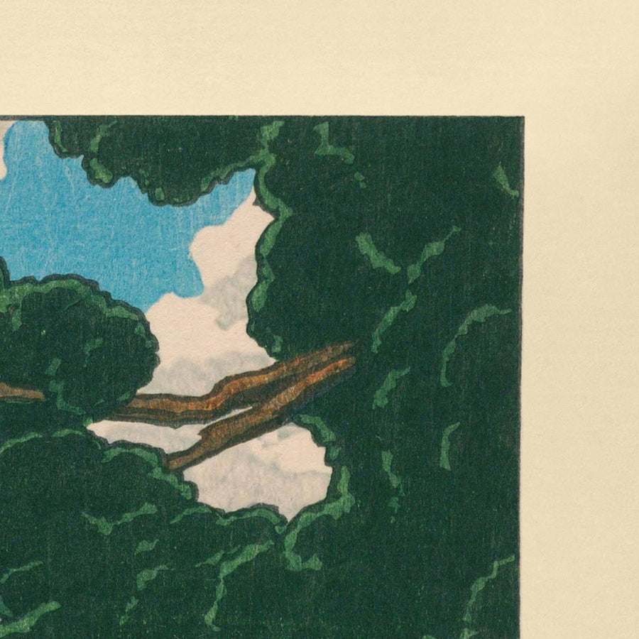 Kinder spielen am Kumagai Dairaidou Schrein von Hasui Kawase, 1935 