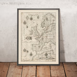 Old Nautical Chart of Europe by Waghenaer, 1588: British Isles, Iceland, Hy Brasil Mythical Island