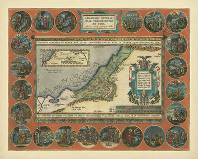 Rare Map of Abraham's Journey in the Holy Land by Ortelius, 1624: Jerusalem, Ur, Babylon, Dead Sea, Mediterranean