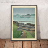 Aldea costera japonesa lluviosa de Hasui Kawase 1935 