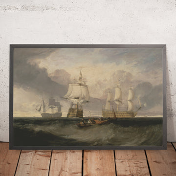 Una imagen enmarcada de The Victory Returning from Trafalgar, in Three Positions (Turner), de JMW Turner, 1806