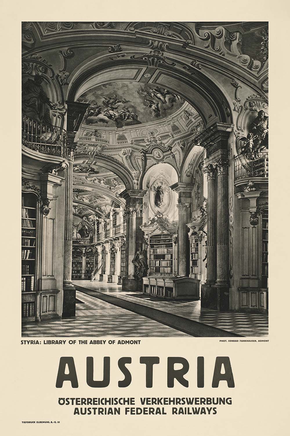 Styria Travel Poster: Library of the Abbey of Admont by Conrad Fankhauser