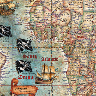 Old Pirate World Map by Ray&Co, 2025: Pirate Ships, Weapons, History