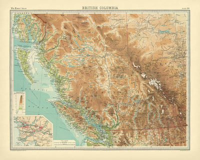 Old Map of Vancouver & British Columbia by Bartholomew, 1922: Victoria, Rocky Mountains, Vancouver Island, Fraser River