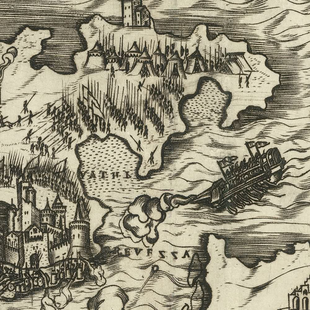 Ancienne carte navale de la bataille de Préveza près de Salamanque, 1540 : Ambracie, Actium, victoire ottomane, temple d'Apollon