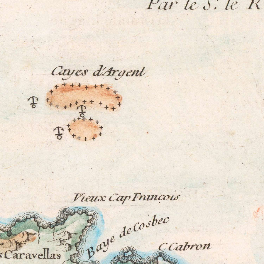 Antica mappa di Haiti e Repubblica Dominicana di Le Rouge, 1748: Santo Domingo, Les Cayques, Turks & Caicos 