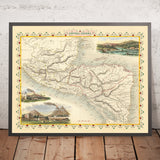 Mapa antiguo de Centroamérica de John Tallis, 1851: Guatemala, Honduras, Antigua, Belice, Territorio de Mosquitos, Nicaragua 