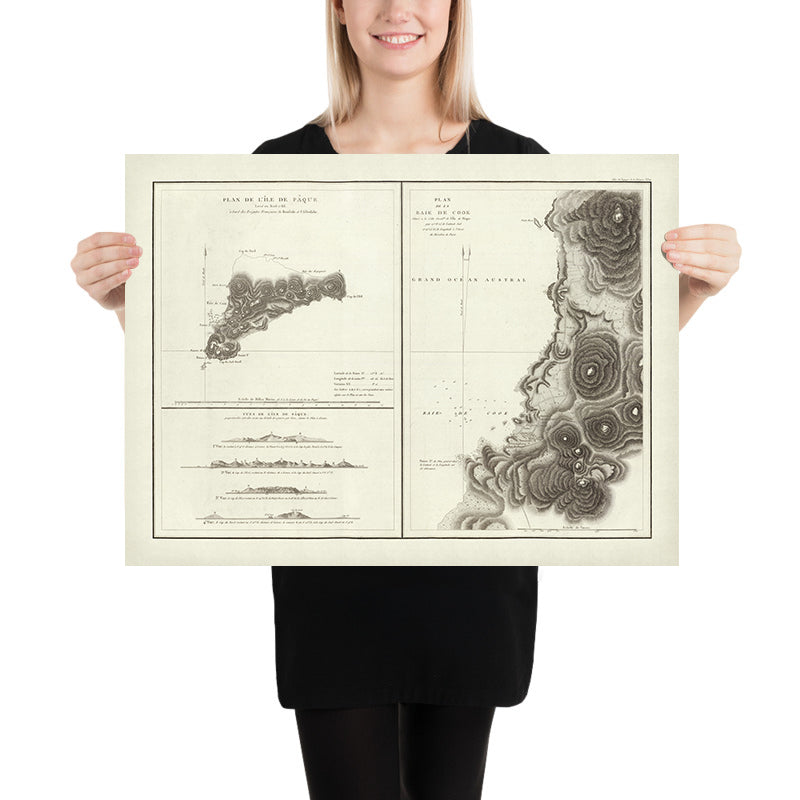 Rare Map of Easter Island by La Pérouse, 1797: Cook's Bay, Pacific Ocean