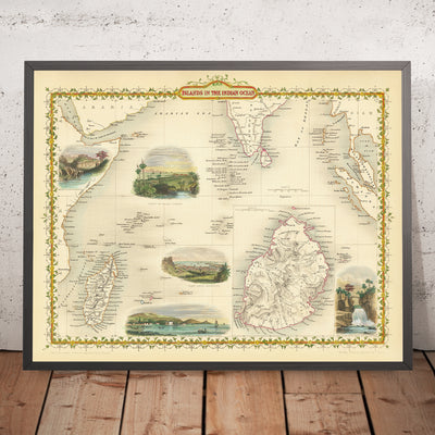 Old Map of the Indian Ocean Islands by John Tallis, 1851: Colonial Madagascar, Mauritius, Ceylon