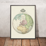 Antiguo mapa esferoidal de Europa y el Ártico, de Garnier, 1860 
