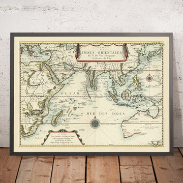 Old Map of the Indian Ocean by Du Val, 1665: East Indies, Dutch Voyages, Early Australia
