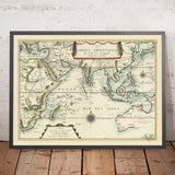 Mappa antica dell'Oceano Indiano di Du Val, 1665: Indie Orientali, viaggi olandesi, Australia primitiva 