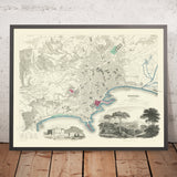Old Map of Naples by SDUK, 1835: Castello Nuovo, St. Elmo, Posilipo, Toledo, Great Harbour