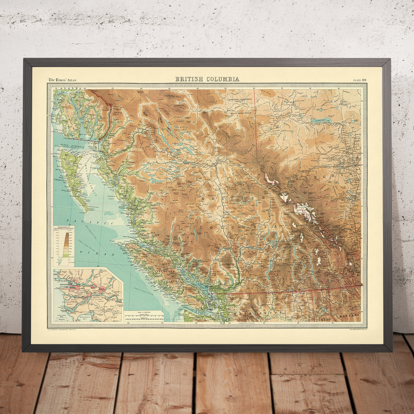 Old Map of Vancouver & British Columbia by Bartholomew, 1922: Victoria, Rocky Mountains, Vancouver Island, Fraser River