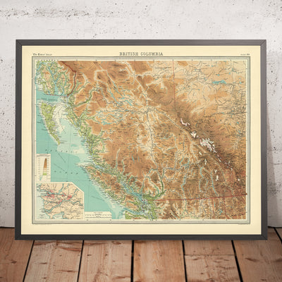 Old Map of Vancouver & British Columbia by Bartholomew, 1922: Victoria, Rocky Mountains, Vancouver Island, Fraser River