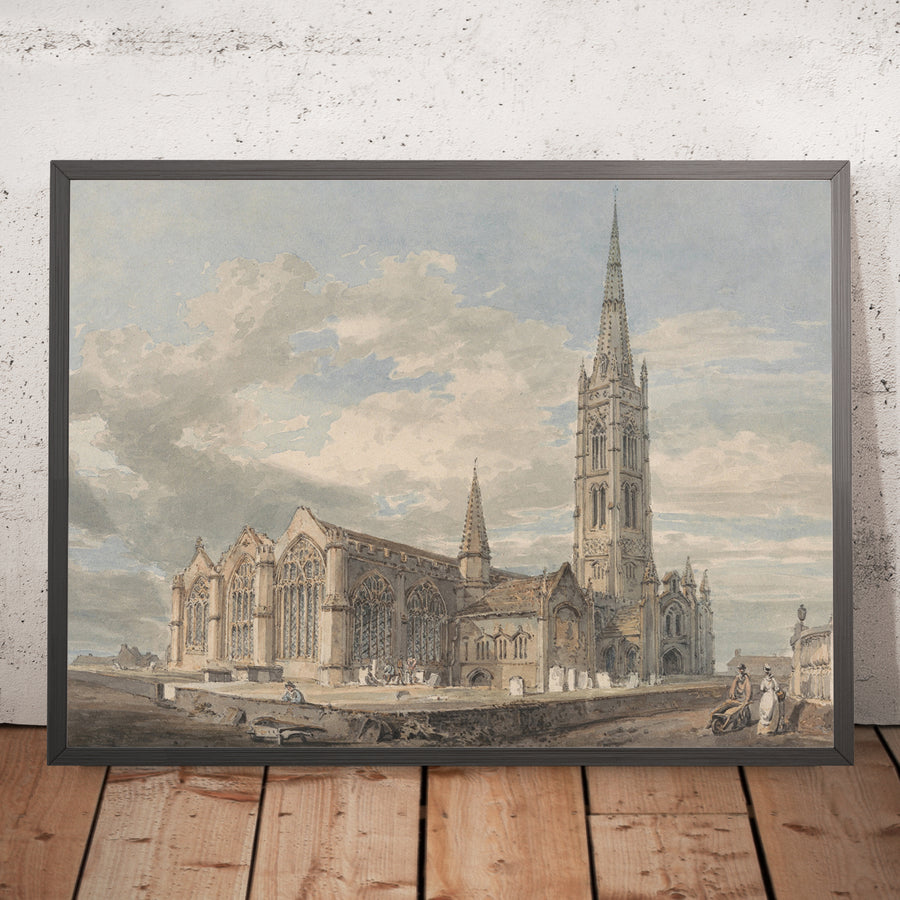 A framed image of North East View of Grantham Church Lincolnshire by Turner 1797