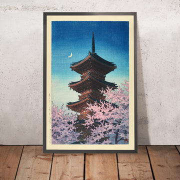 A framed image of Toshogu Shrine in Spring Dusk by Hasui Kawase 1935