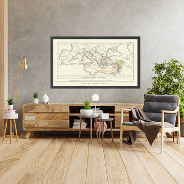 Antigua mapa de las Cruzadas de Marmocchi, 1838: Rutas, Jerusalén, Antioquía, Constantinopla 