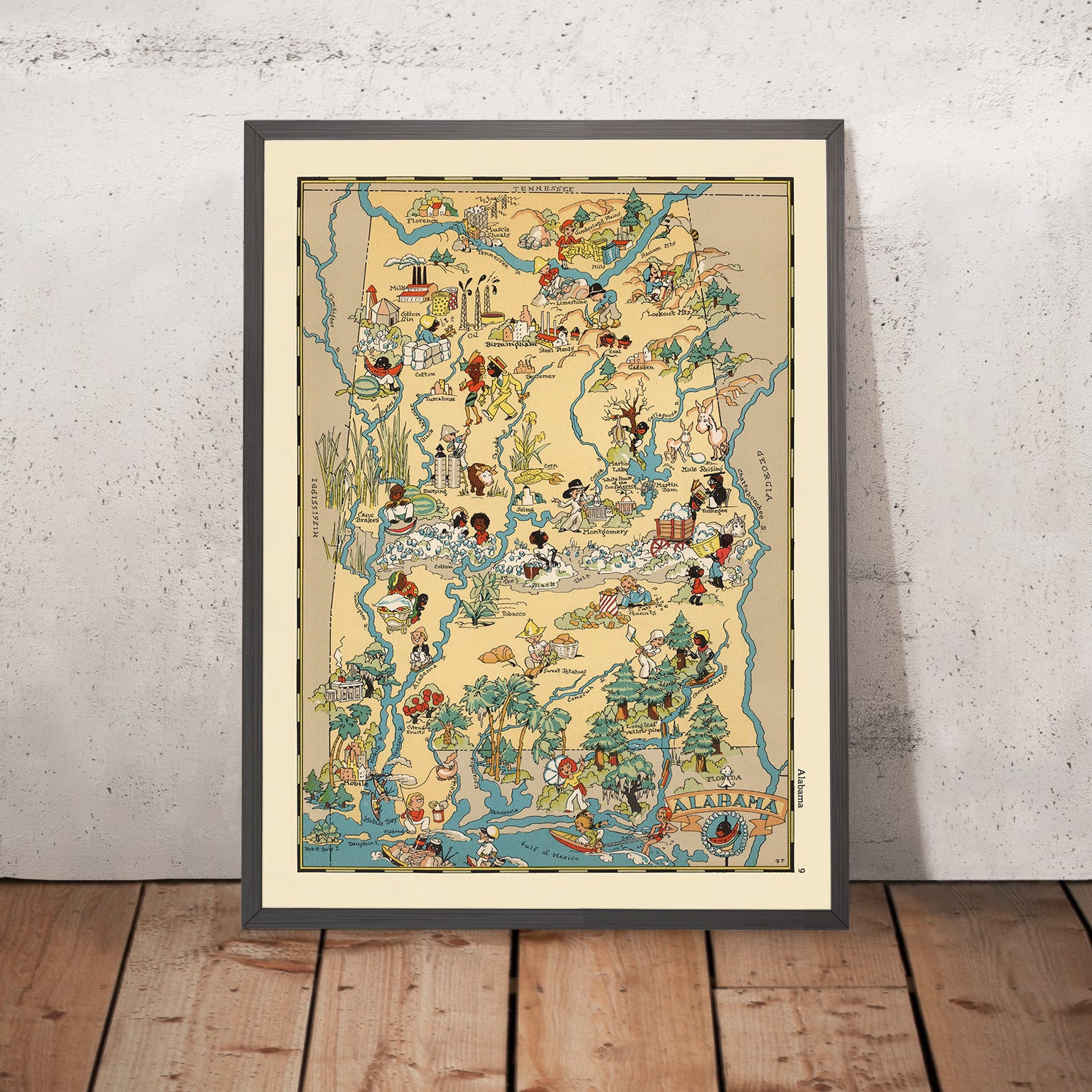 Pictorial Map of Alabama by Ruth Taylor White, 1935: Birmingham, Montg ...
