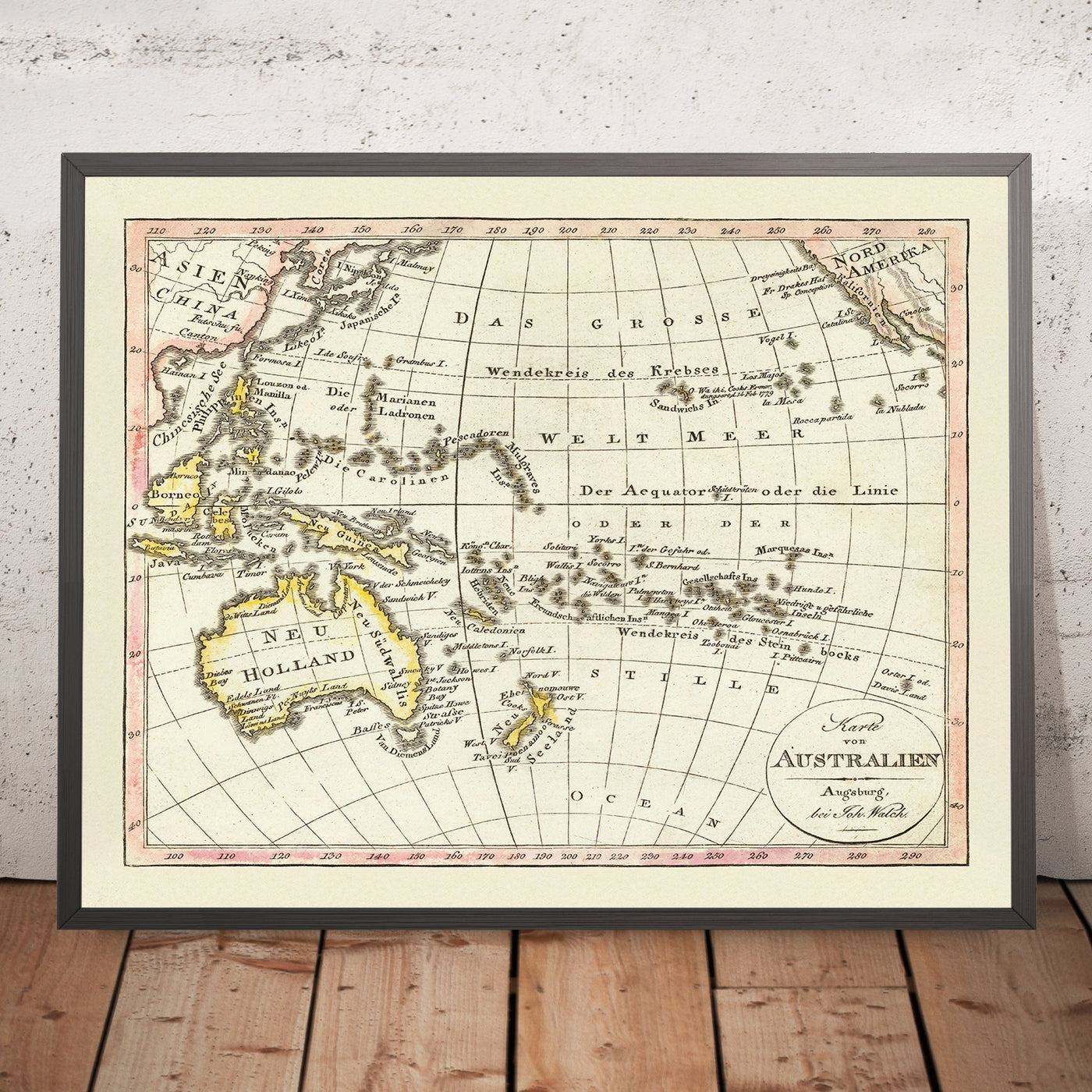 Old Map of the Pacific Rim by Walch, 1817: Australia, Early Coastlines, European Exploration