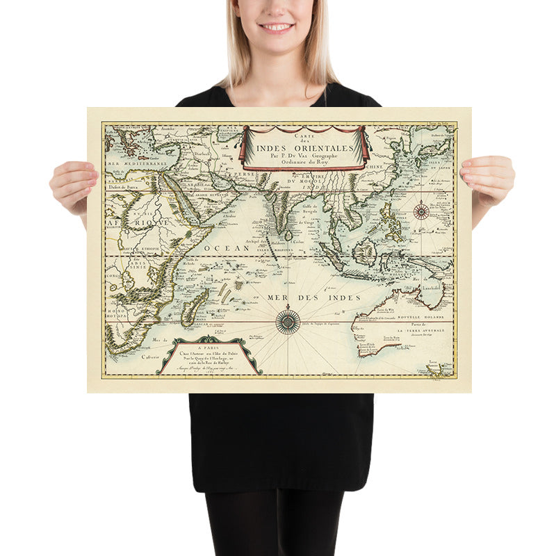 Old Map of the Indian Ocean by Du Val, 1665: East Indies, Dutch Voyages, Early Australia