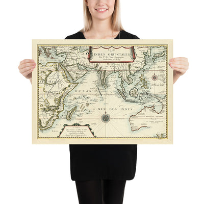 Old Map of the Indian Ocean by Du Val, 1665: East Indies, Dutch Voyages, Early Australia