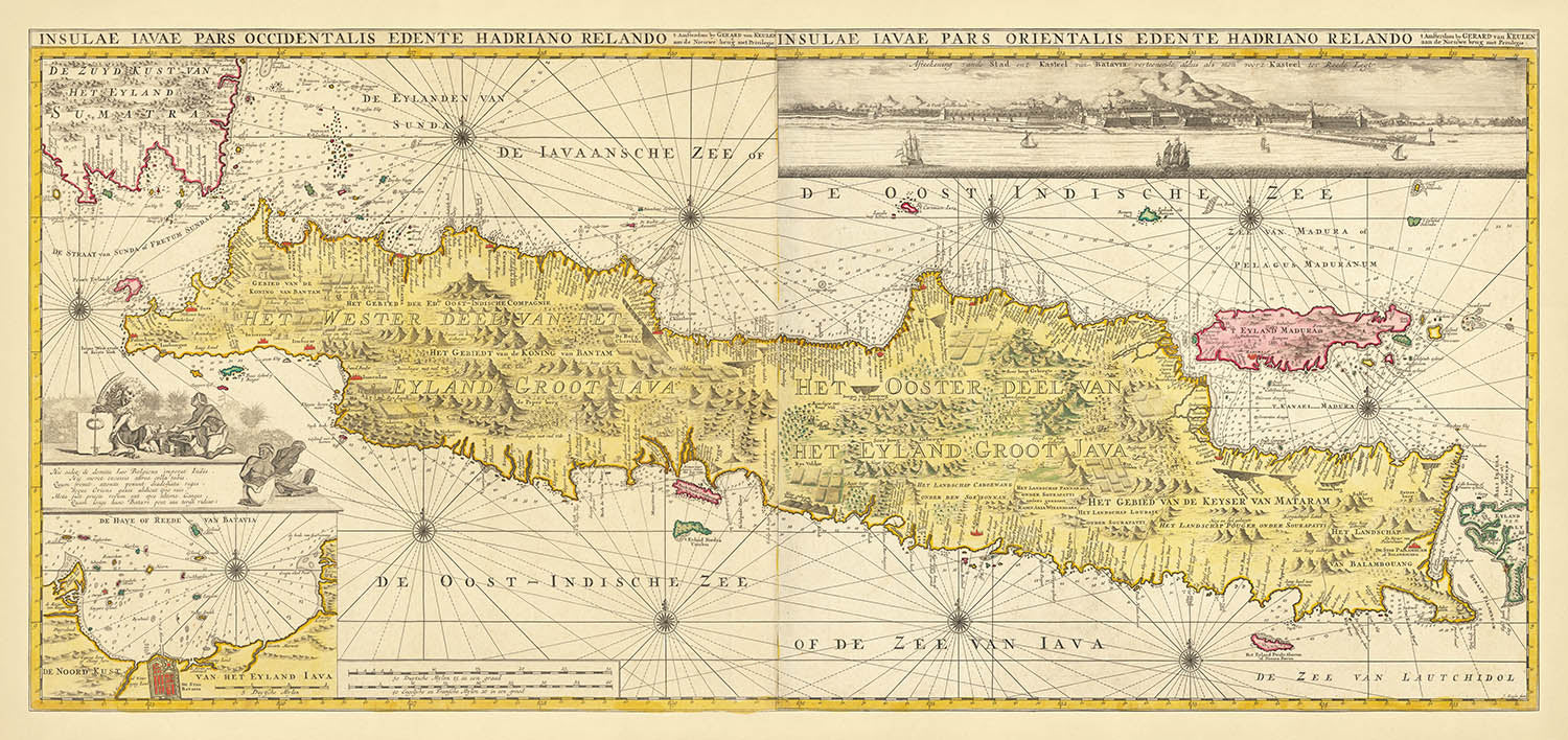 Old Map of Java Island by Van Keulen, 1753: Indonesia, Batavia, Sunda ...