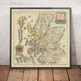 Carte baroque rare de l'Écosse par Blome, 1670 : Édimbourg, Glasgow, Highlands, rivières, Loch Ness 