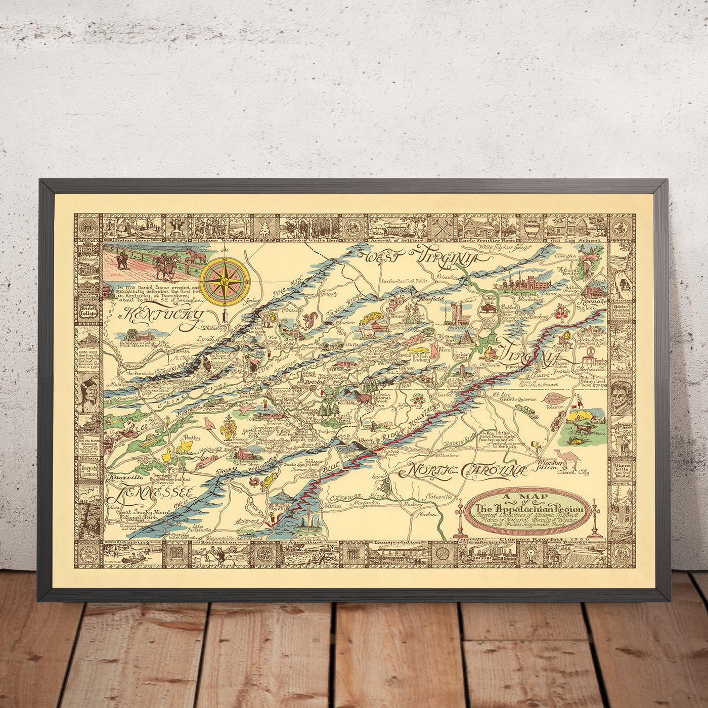 Old Map of the Appalachian Region by Kearfott, 1950: Appalachian Trail, Cumberland Gap, Great Smoky Mountains, Winston Salem