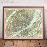 Old Bird's-Eye Map of Copenhagen by Bollmann, 1972: Nyhavn, Tivoli, Amalienborg, Rosenborg, Mermaid