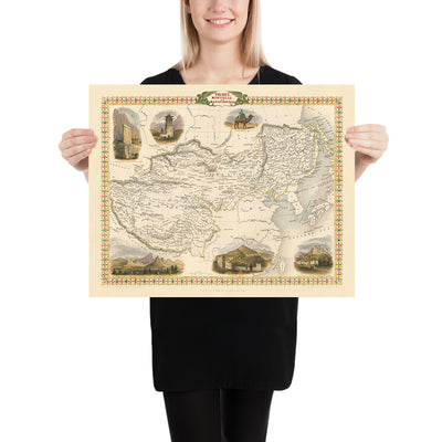 Old Map of Tibet, Mongolia & Manchuria by Tallis, 1851: Lhasa, Beijing, Great Wall, Himalayas, Dalai Lama